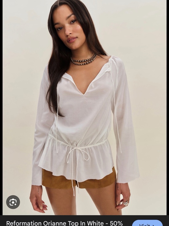 Reformation Tops - Reformation Orianne Tie-Waist Peasant Top in White